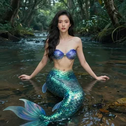 a beautiful portrait of ming - na wen as a mermaid in a river of the amazon, ayahuasca, fantasy art, highly detailed, matte painting, visionary art