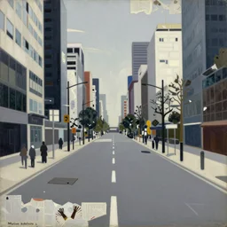 illustration of a 2 0 8 0 desolate tokyo street scene by shaun tan, clean, emptyness, torn paper decollage, graphic novel, oil on canvas by edward hopper, ( by mattias adolfsson ), by moebius
