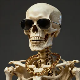 commission portrait of a skeleton wearing sunglasses and a golden chain around the neck,character design by charles bowater,greg rutkowski,ross tran,hyperdetailed,hyperrealistic,4k,deviantart,artstation,professional photography,concept art