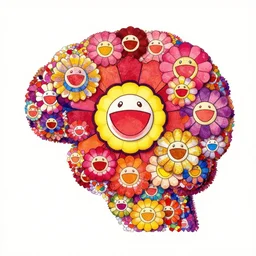 a brain made out of colorful flowers, art by Takashi Murakami,