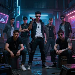Cyberpunk Slums Mafia gangs , futuristic Phnom-Penh Cambodia, neon dark lighting