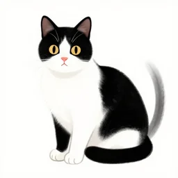 black and white cat, an illustration, by ross tran