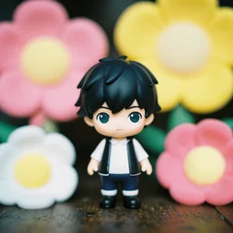 prince ( musician ) as nendoroid among big burple flowers, kodak film