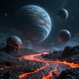 alien planets with lava for rain, they are strange and wild 8 k hyperrealism