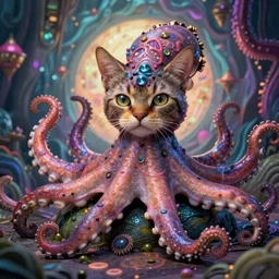 psychedelic highly detailed octopus cat chimera