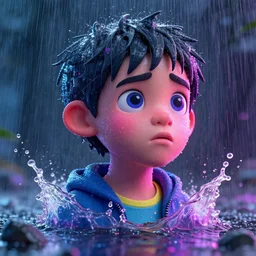 splashes of neon, cartoon portrait made out of rain, trending on artstation, epic composition, emotional, beautiful, rendered in octane, unreal engine, highly detailed, realistic