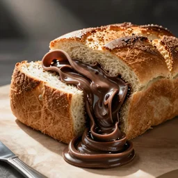 a bread with chocolate pasta oozing out.