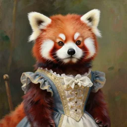 commissioned fursona portrait of a red panda wearing a victorian dress, painting by fernand toussaint, trending on artstation,