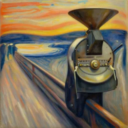 a coffee roaster studio, oil on canvas, detailed, artwork by edvard munch
