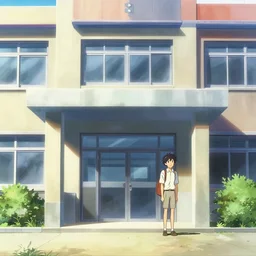 the entrance a japanese high school building, anime movie background, key visual, by makoto shinkai and james gurney, trending on artstation, highly detailed