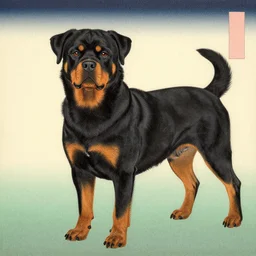 a beautiful painting dog rottweiler, by ukiyo - e award - winning art color screen printing