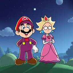 super mario and princess peach, film still, rick and morty style, cartoon by adult swim