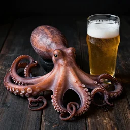 octopus and beer, noir,