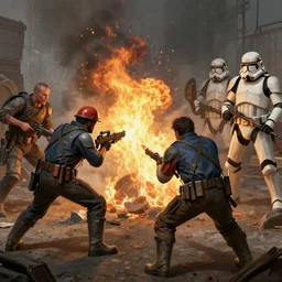 roughnecks engage in a firefight against skinnies, starship troopers, photorealistic, concept art