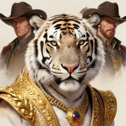 a beautfiul award winning aesthetic commission of an antrho albino tiger wearing golden victorian aemour,digital art,art by greg rutkowski,character design by charles bowater,ross tran,photorealistic,detailed face,hyperdetailed,western comic,2021,artstation,deviantart,western comic style