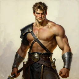 warrior, attractive male, character design, painting by gaston bussiere, greg rutkowski, katsuya terada, frank frazetta, tom of finland, trending on artstation