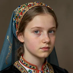 Portrait of a chuvash girl, in the style of Konstantin Razumov, face closeup, intricate details, high quality