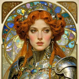 realistic detailed face portrait of a beautiful futuristic italian renaissance warrior queen in alien cyberpunk armor by alphonse mucha, ayami kojima, amano, greg hildebrandt, and mark brooks, female, feminine, art nouveau, italian renaissance cyberpunk, venetian glass, neo - gothic, gothic, character concept design