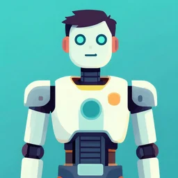 a portrait of part man, part robot, in retro colors, synthwave style, 2 d digital vector art