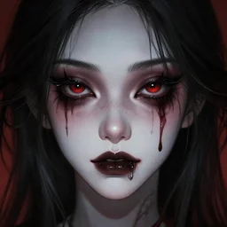 a creepy, scary close up of a person with makeup by puru, deviantart, digital art, deviantart, digital painting, anime