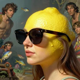 profile face portrait of a funnt lemon with sun glasses, nicoletta ceccoli, mark ryden, lostfish, hyung tae, frank frazetta, depth of field, detailed and intricate environment, 8 k resolution, hyperrealistic, octane render