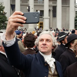 taking a selfie at the constitutional convention, 1787, photograph, crowded