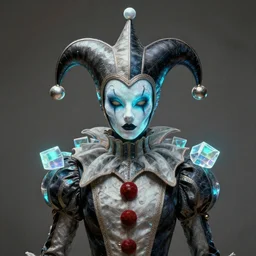 front shot of a court jester character, hyperdimensional, bioluminescent hypercubes, ((intricate)), elegant, highly detailed, centered, (((artstation, concept art, smooth, sharp focus, artgerm, Tomasz Alen Kopera, Peter Mohrbacher, donato giancola, Joseph Christian Leyendecker, WLOP, Boris Vallejo))), mugshot!!!!!, ugly!!!!!!, octane render, nvidia raytracing demo, grainy, muted, 8K, digitalblasphemy
