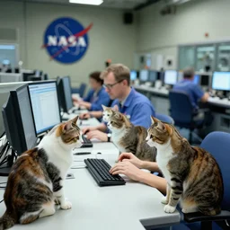 cats working in the nasa command center, photo, detailed, 4 k