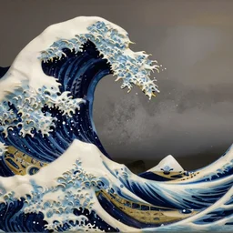 beautiful portrait of a sculpture of the great wave of kanagawa, design by Mark Brooks and Brad Kunkle detailed, soft lighting 4k Unreal Engine