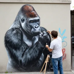 gorilla making streetart by caravaggio
