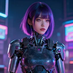 beautiful portrait of a cyborg mercenary girl, art by wlop, liam wong, cyberpunk, neon, intricate details, trending on artstation, sharp focus, caustics, octane render, radiant light, 4 k