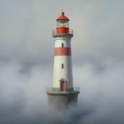 painting oil, highly detailed, lighthouse floating in air surrounded by fog, by eytan zana, by piotr jabłonski, by greg rutkowski, global illumination, unreal engine