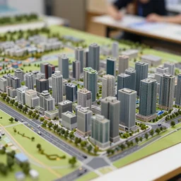 a large scale minicity diorama on a table, 3 5 mm, shallow depth of field, diorama, 4 k