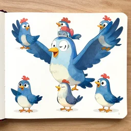 character turn around sheet of a bird in cartoon style
