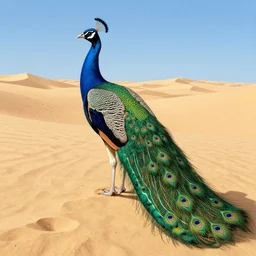 peacock in the desert, illustration, highly detailed, by moebius, georges de la tour