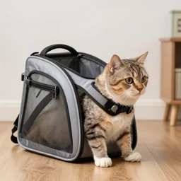 a cat carrying a human in a pet backpack