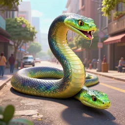 Enormous serpent slithering in the streets, vibrant, 4K, HD, Octane Render, digital art, trending on ArtStation