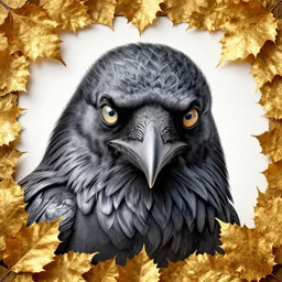 golden leaves at frame border, creative!!! composition for a book cover, absurdly beautiful, ultrafine hyperrealistic detailed crow face by wlop and artgerm and greg rutkowski, intricate linework, sharp focus, smooth, octopath traveler, final fantasy, unreal engine, dramatic lighting, ethereal, 8 k