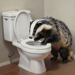 a honey badger fixing a toilet, oil paint