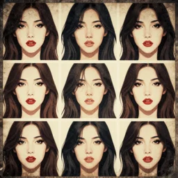 3 x 3 array of tileable woman faces, grunge, stylized