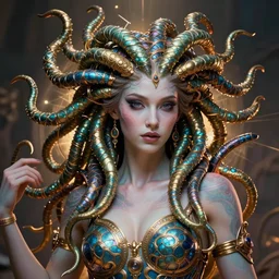 high detail character render of medusa, colorfull scifi with lots of intricate detail