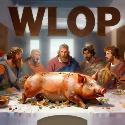 the last supper with a whole roasted pig on the table, WLOP, concept art, digital painting, trending on artstation, highly detailed, 8k UHD, artgerm