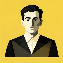 lawyer, portrait. bauhaus, angular, geometric, symmetrical. yellow color theme. flat, solid background.