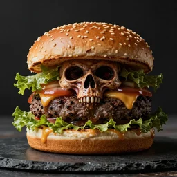 hamburger designed by h. r. giger, horror photo, surreal