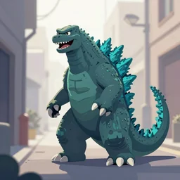 Godzilla in an alleyway, in the style of fnf