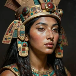 beauty aztec inca woman portrait by simonetti hyperrealism expressive eyes cyborgess