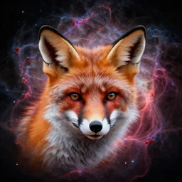 a fox's head depicted as an explosion of a nebula.