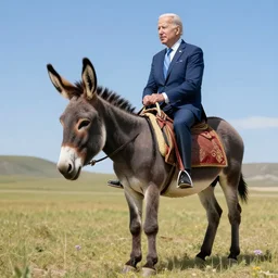 biden riding a donkey, photorealistic, ultra detail