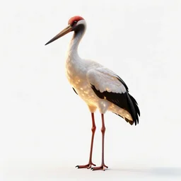 mythical glowing stork, high detail photograph, full body, isolated on a pure white background, centered, entire subject in frame, sharp focus, soft studio lighting