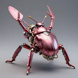 a metal insect - like of female gundams like beetles is in pink and red collection by merriam, daniel, intricate mechanical details, futuristic, 2 k aesthetic, dramatic lighting, 4 k, 3 d octane render, provenance, detailed, trending on artstation
